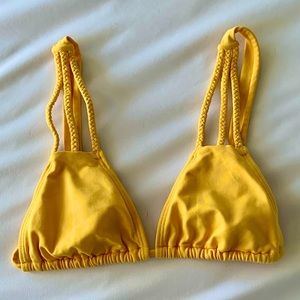 San Lorenzo Tropical Desejo Golden Yellow Braided Strap Halter Bikini Top Sz L
